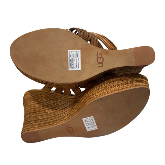 UGG Brown Leather Melinda Wedge Sandals Size 10 - Picture 9 of 11